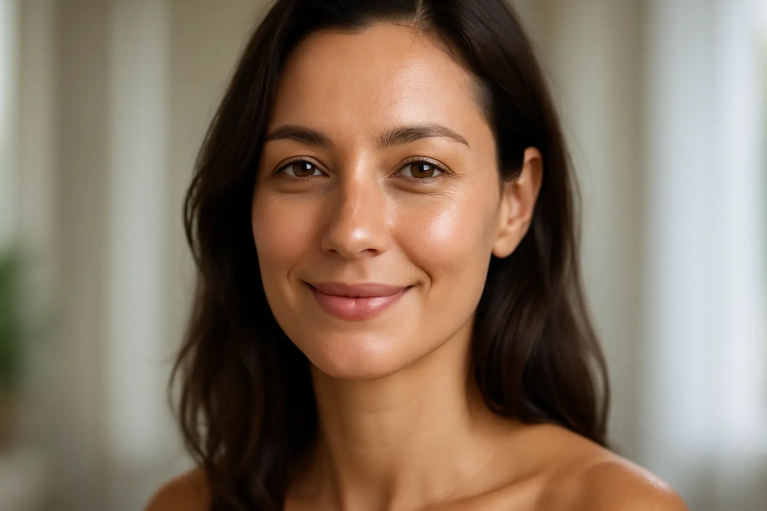 Close-up of woman's radiant skin after collagen treatment