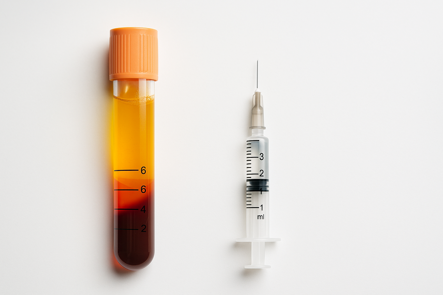 Vial of spun plasma and syringe prepared for facial PRP treatment.