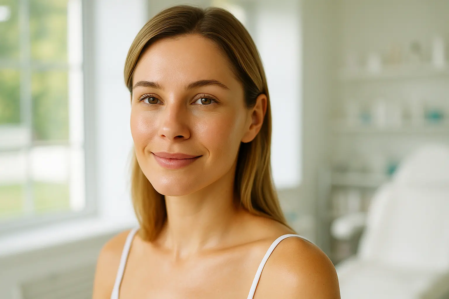 Woman with radiant, rejuvenated skin after biostimulator treatment