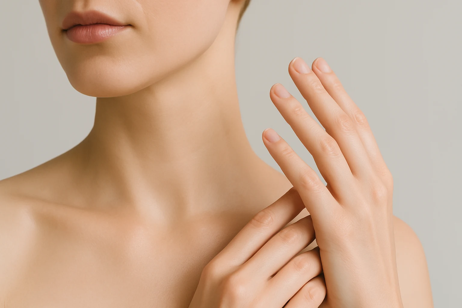 Treatments for Face, Neck, and Hands Close-ups of neck and hands showing smoother texture and hydration