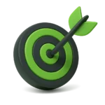 3D green and black target with an arrow in the bullseye, symbolizing Elegance Cosmetic Academy’s goal to educate and empower future aesthetic professionals with hands-on training, advanced knowledge, and industry certifications.